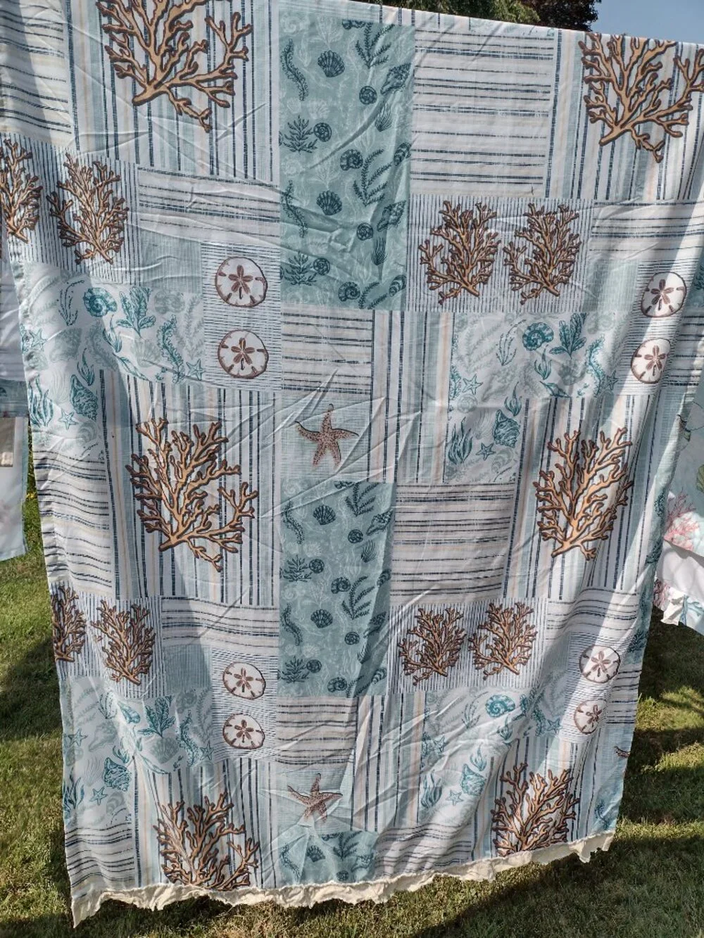 Coral Patches Valances, Tie Backs and Panels By Bella Coastal Decor
